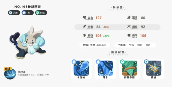 洛克王国手游卷胡巨獭怎么样 洛克王国世界卷胡巨獭精灵解析