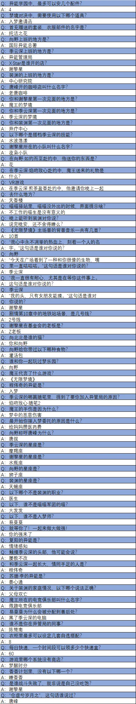 无限梦境答题攻略 无限梦境小考记忆题答案​分享